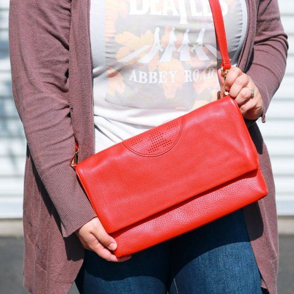 NWT Tory Burch Large Block T Foldover Messenger Bag Red